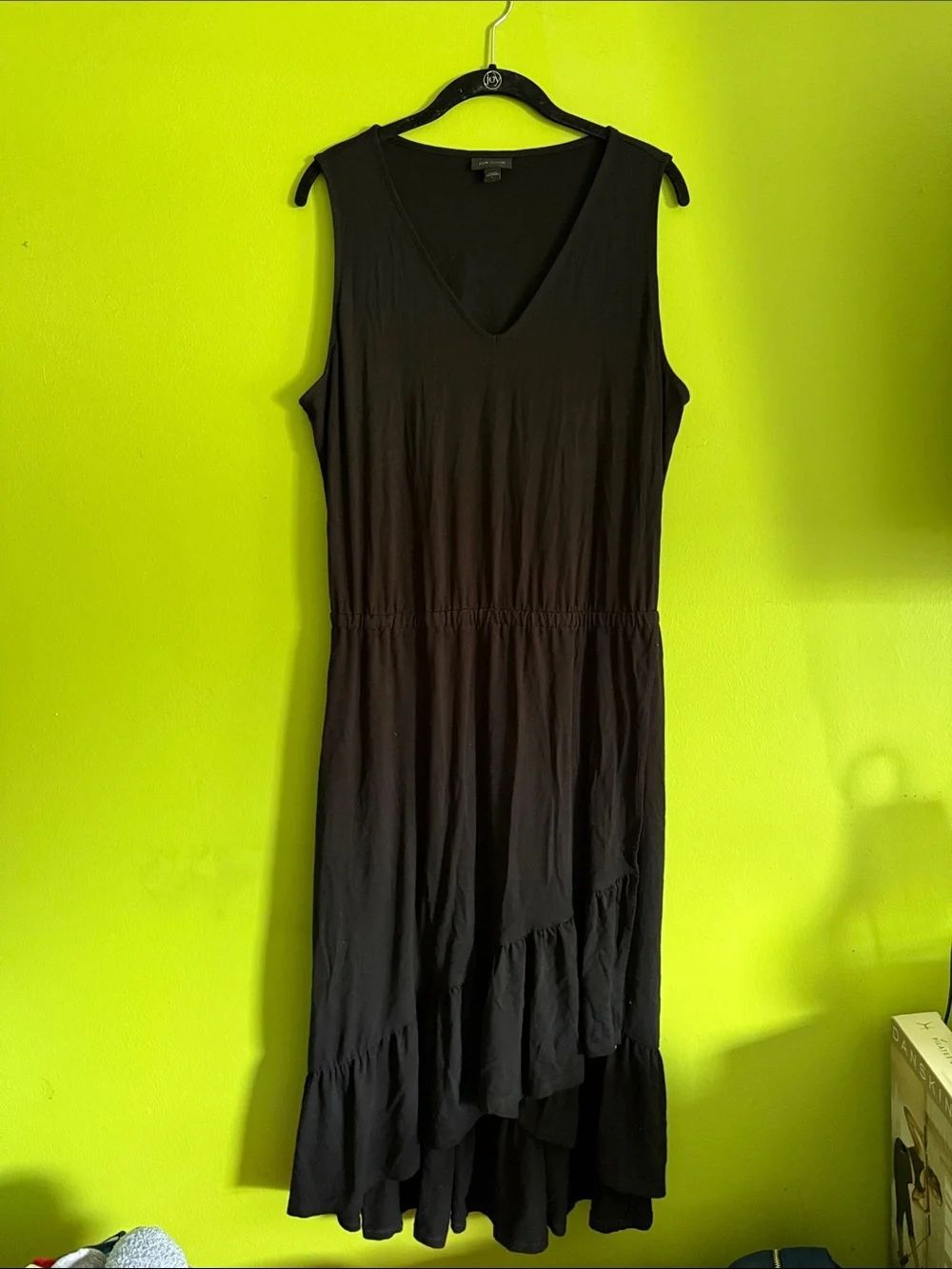J Jill Black Stretch Sleeveless Ruffle Midi Dress Size L
